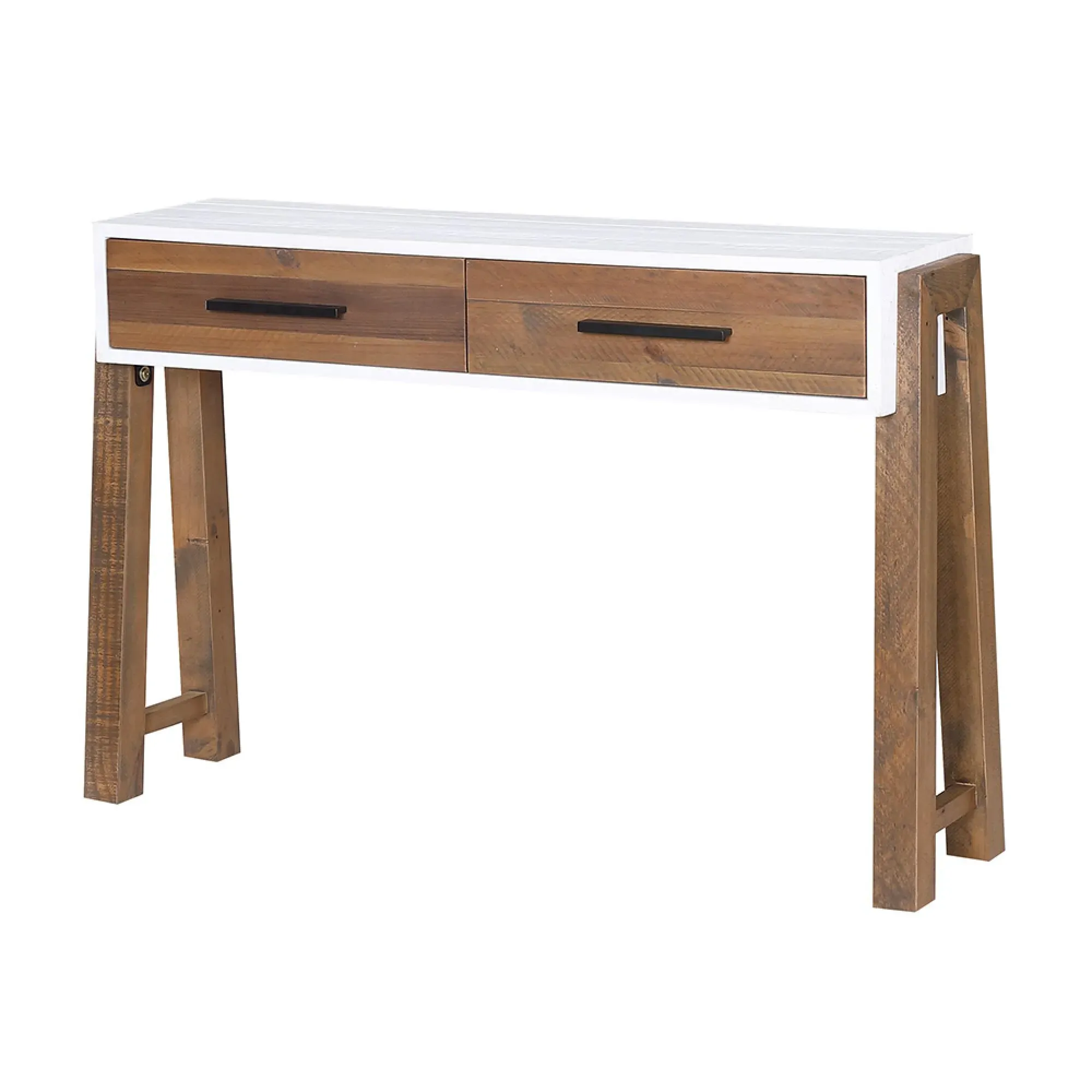 Trego 2 Drawer Console Table - White, Reclaimed Wood