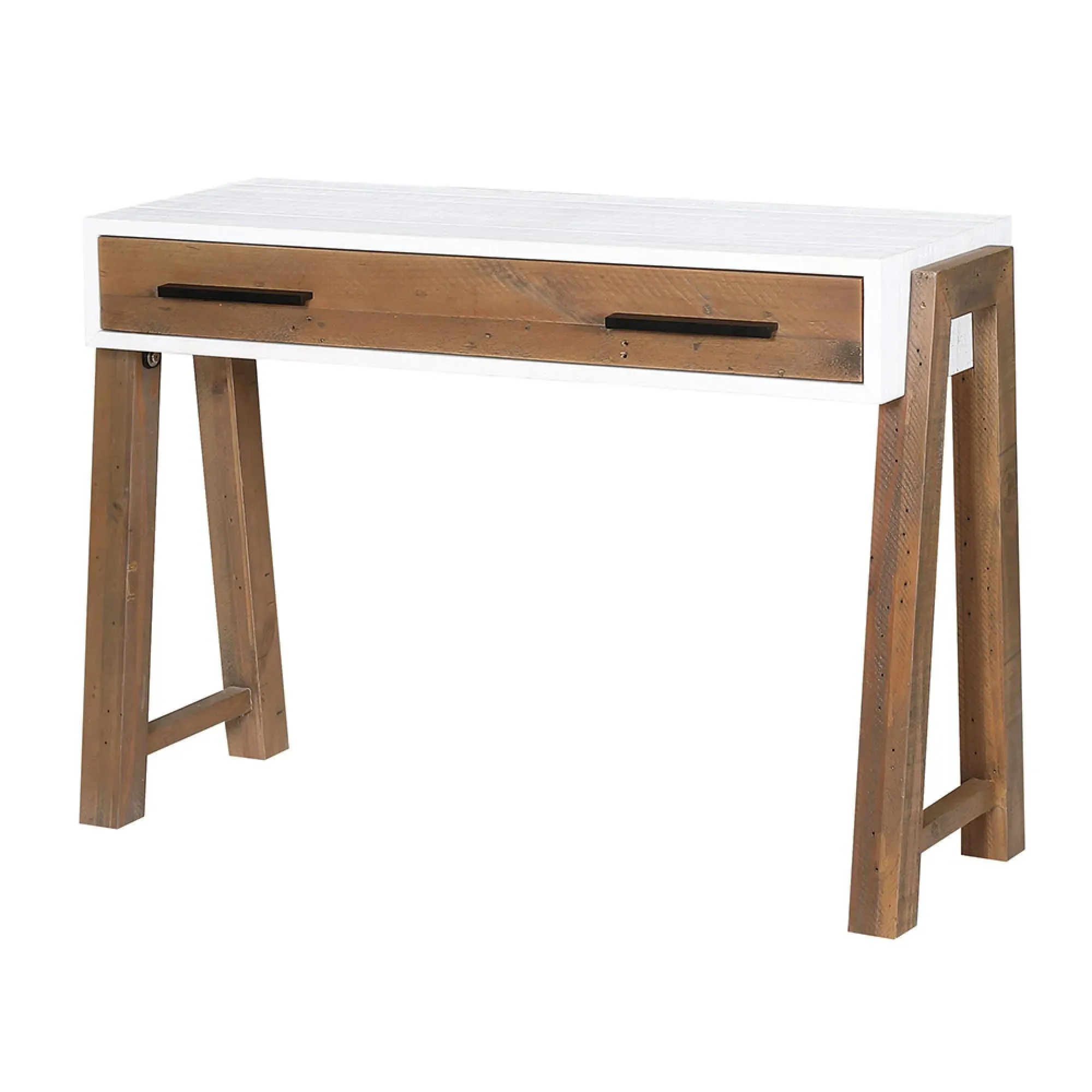 Trego 2 Drawer Office Desk - White, Reclaimed Wood