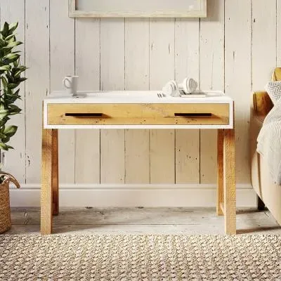 Trego 2 Drawer Office Desk - White, Reclaimed Wood