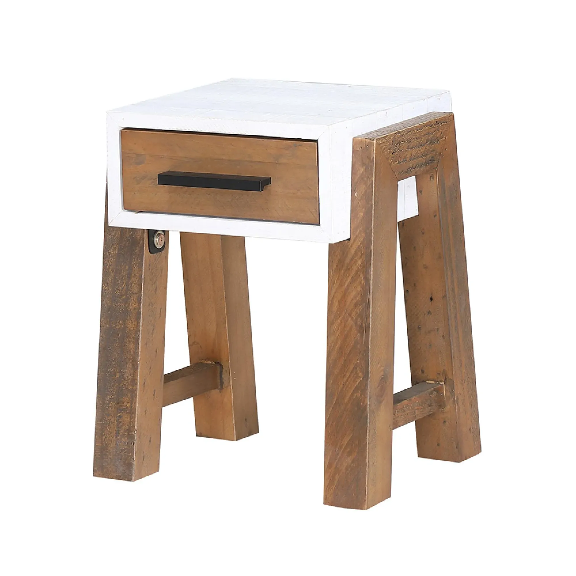 Trego Reclaimed Wood 1 Drawer Side Table - White