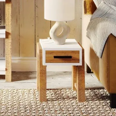 Trego Reclaimed Wood 1 Drawer Side Table - White image