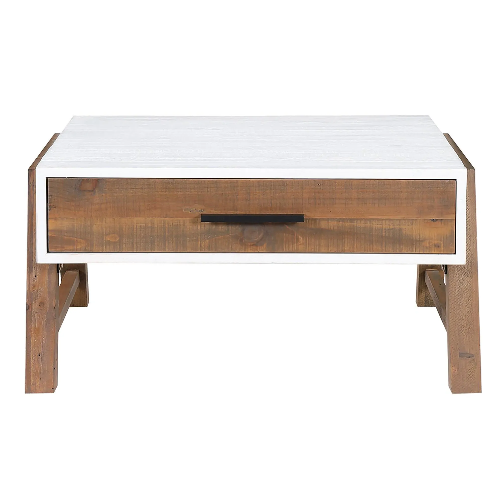 Trego Square Coffee Table with Drawer - White, Reclaimed Wood