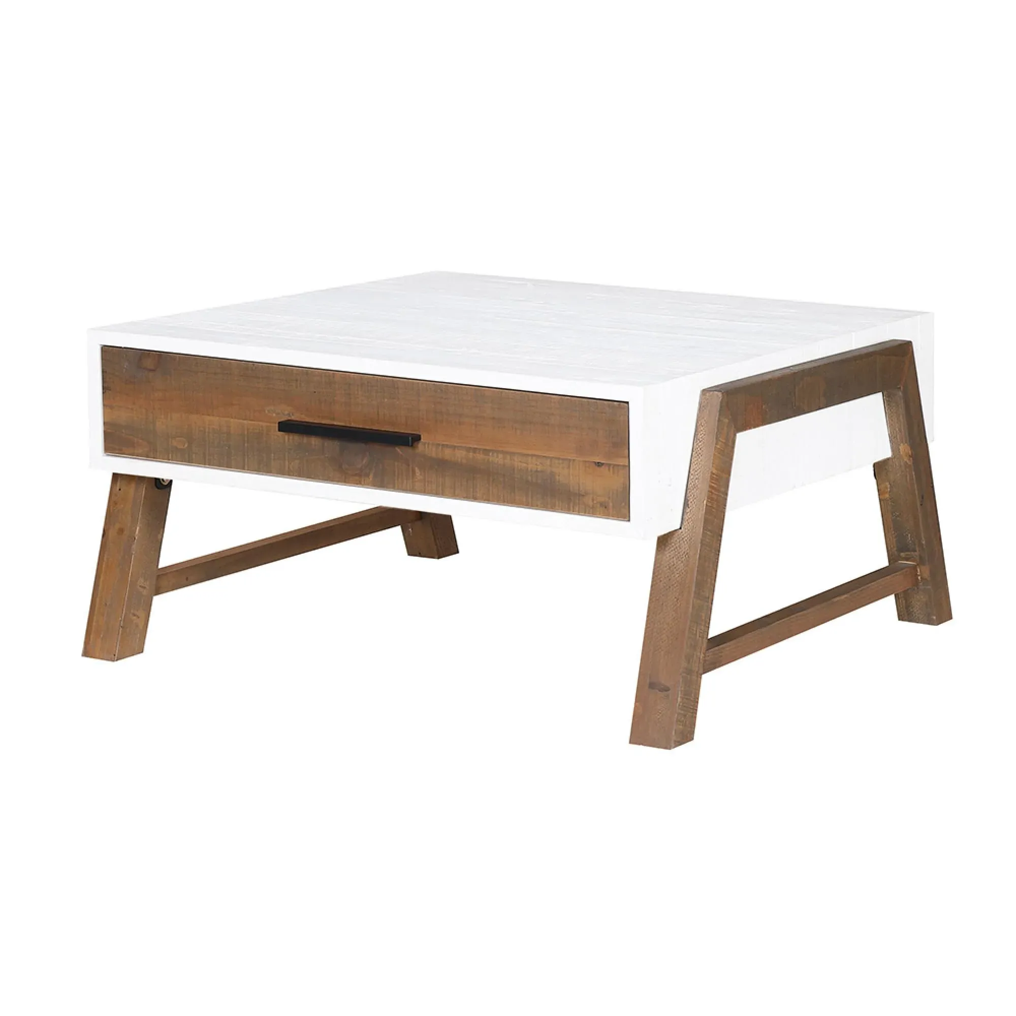 Trego Square Coffee Table with Drawer - White, Reclaimed Wood