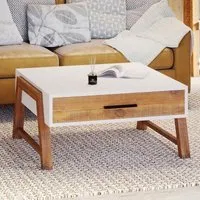 Trego Square Coffee Table with Drawer - White, Reclaimed Wood