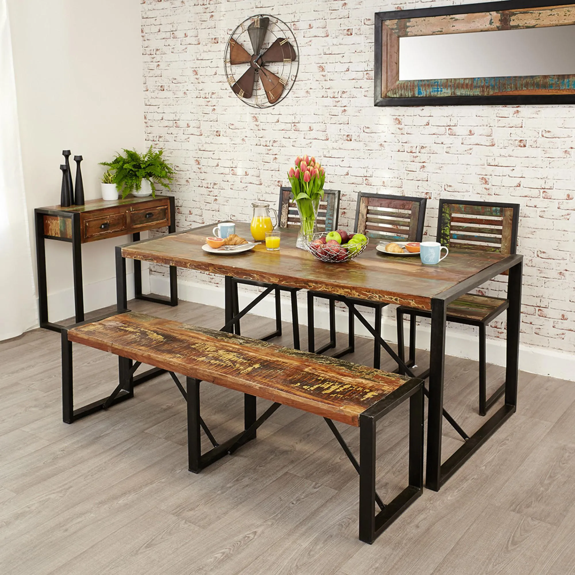 Urmston 6-Seater Dining Table - Satin Lacquer, Reclaimed Wood