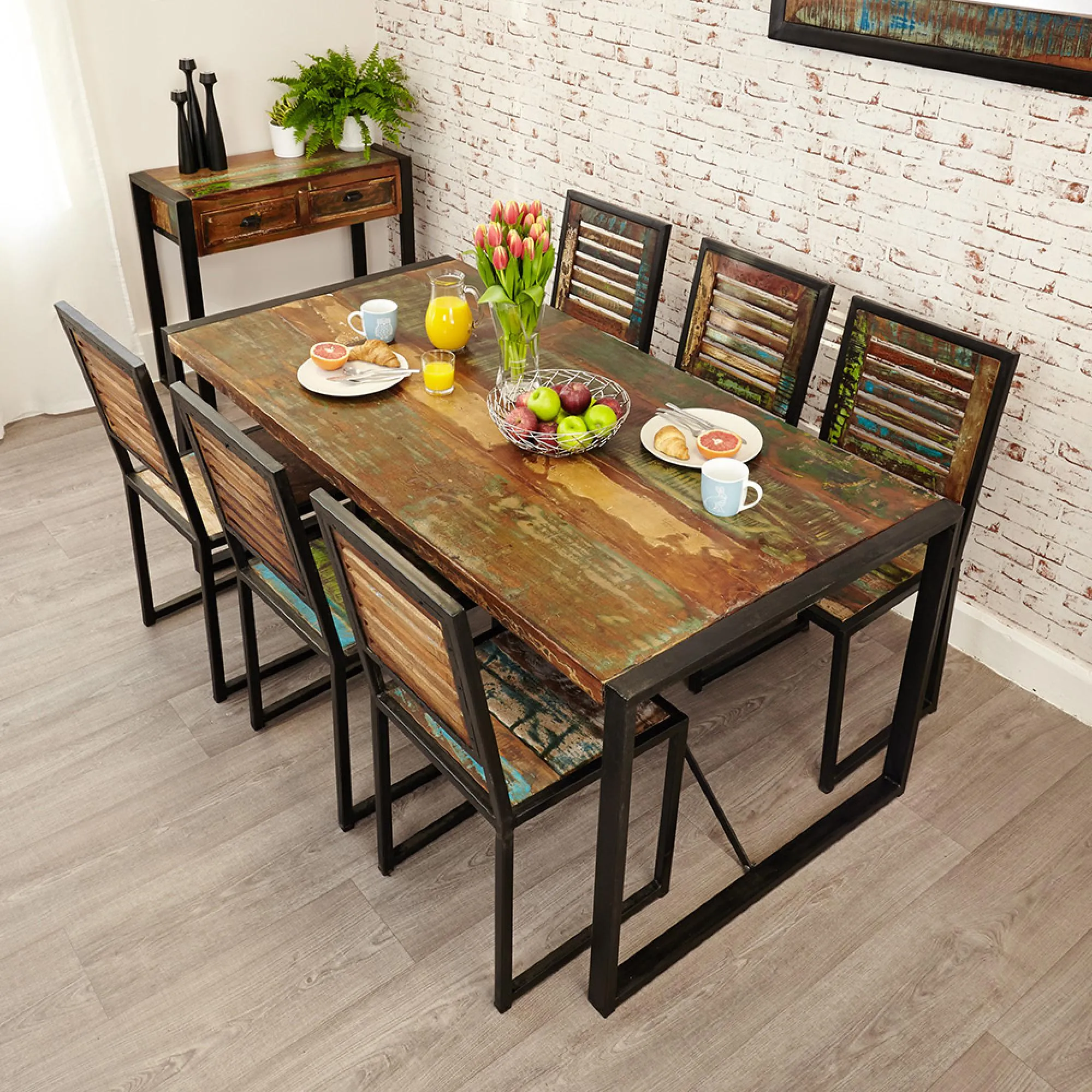 Urmston 6-Seater Dining Table - Satin Lacquer, Reclaimed Wood
