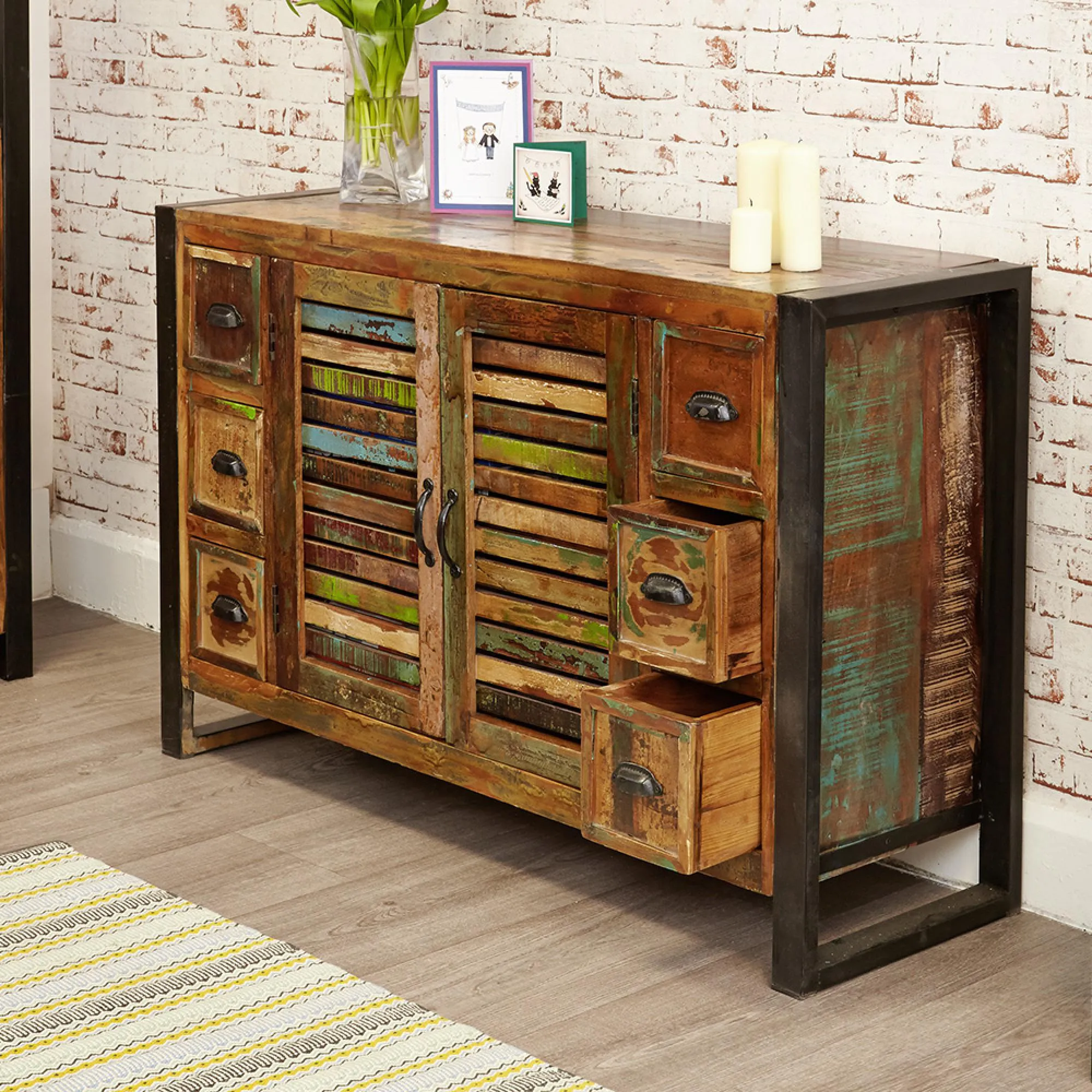 Urmston Reclaimed 2 Door 6 Drawer Sideboard - Satin Lacquer