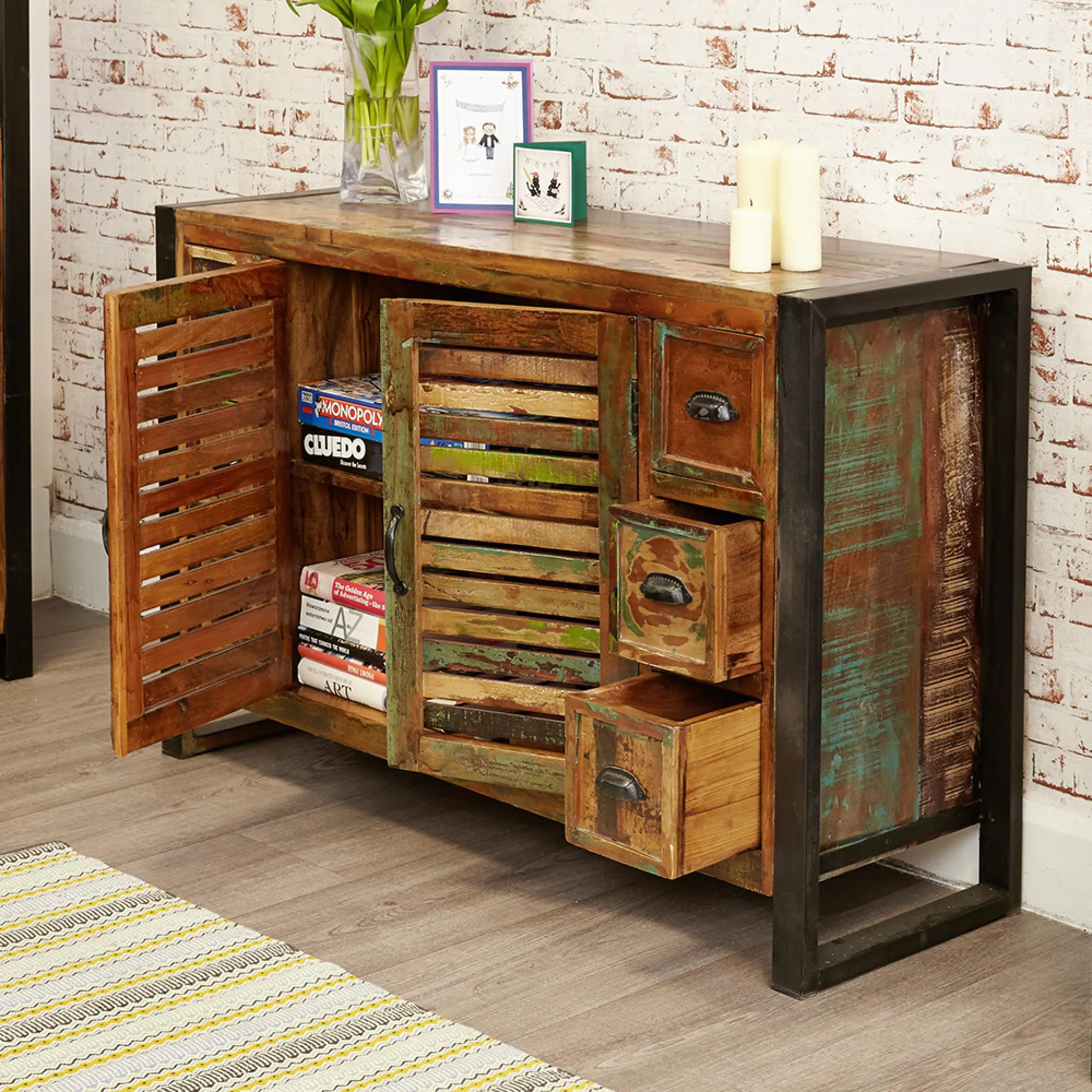 Urmston Reclaimed 2 Door 6 Drawer Sideboard - Satin Lacquer