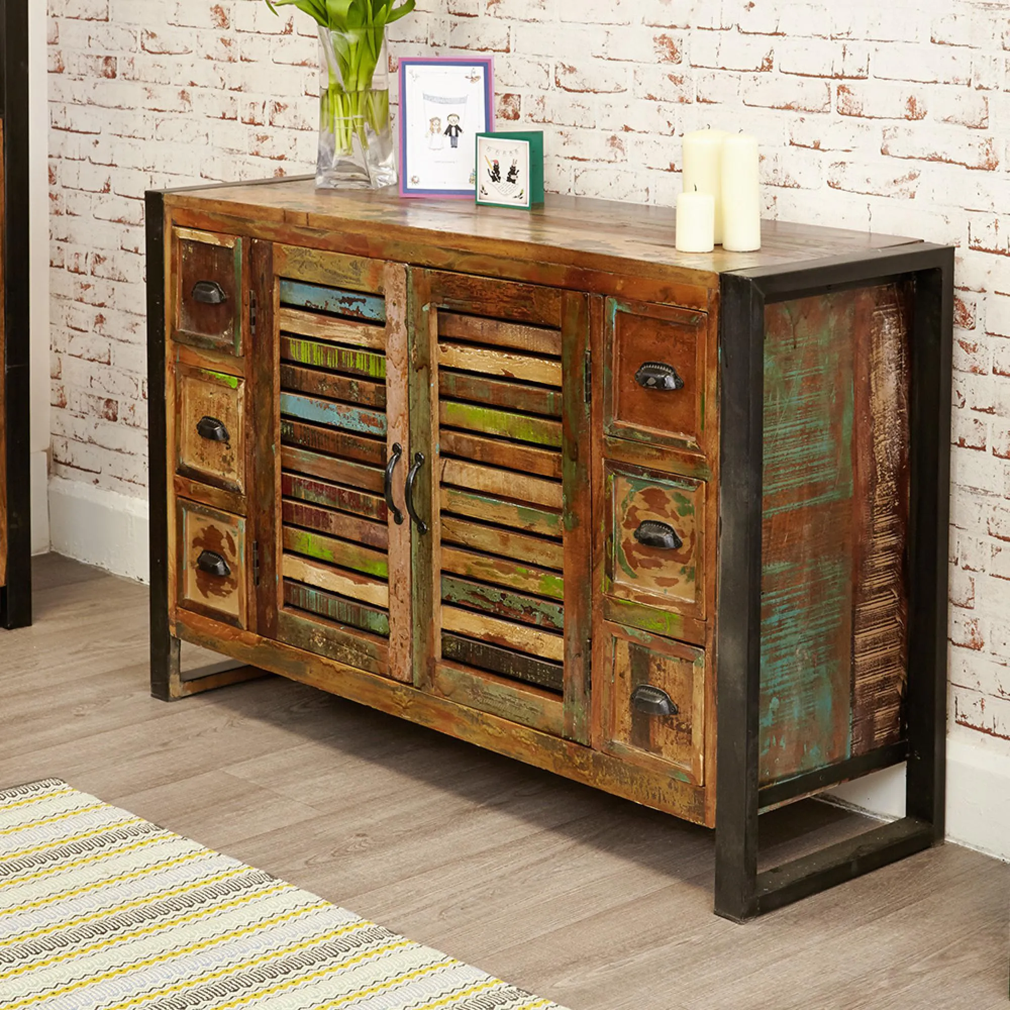 Urmston Reclaimed 2 Door 6 Drawer Sideboard - Satin Lacquer