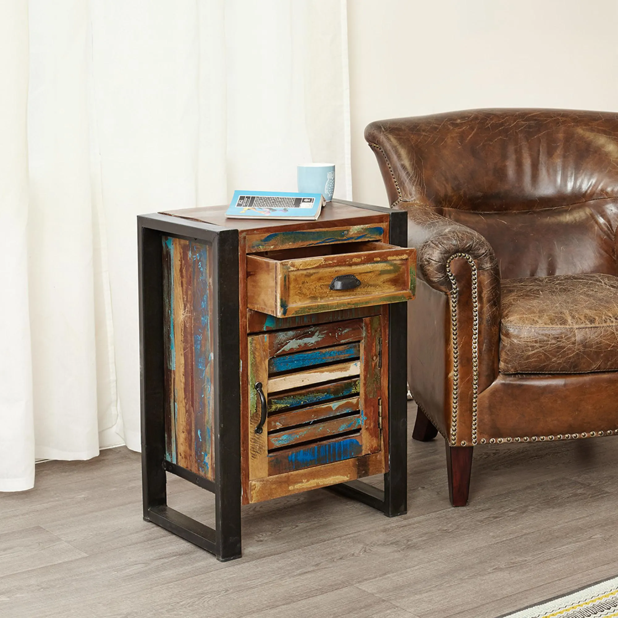 Urmston Reclaimed Lamp Table with Storage - Satin Lacquer
