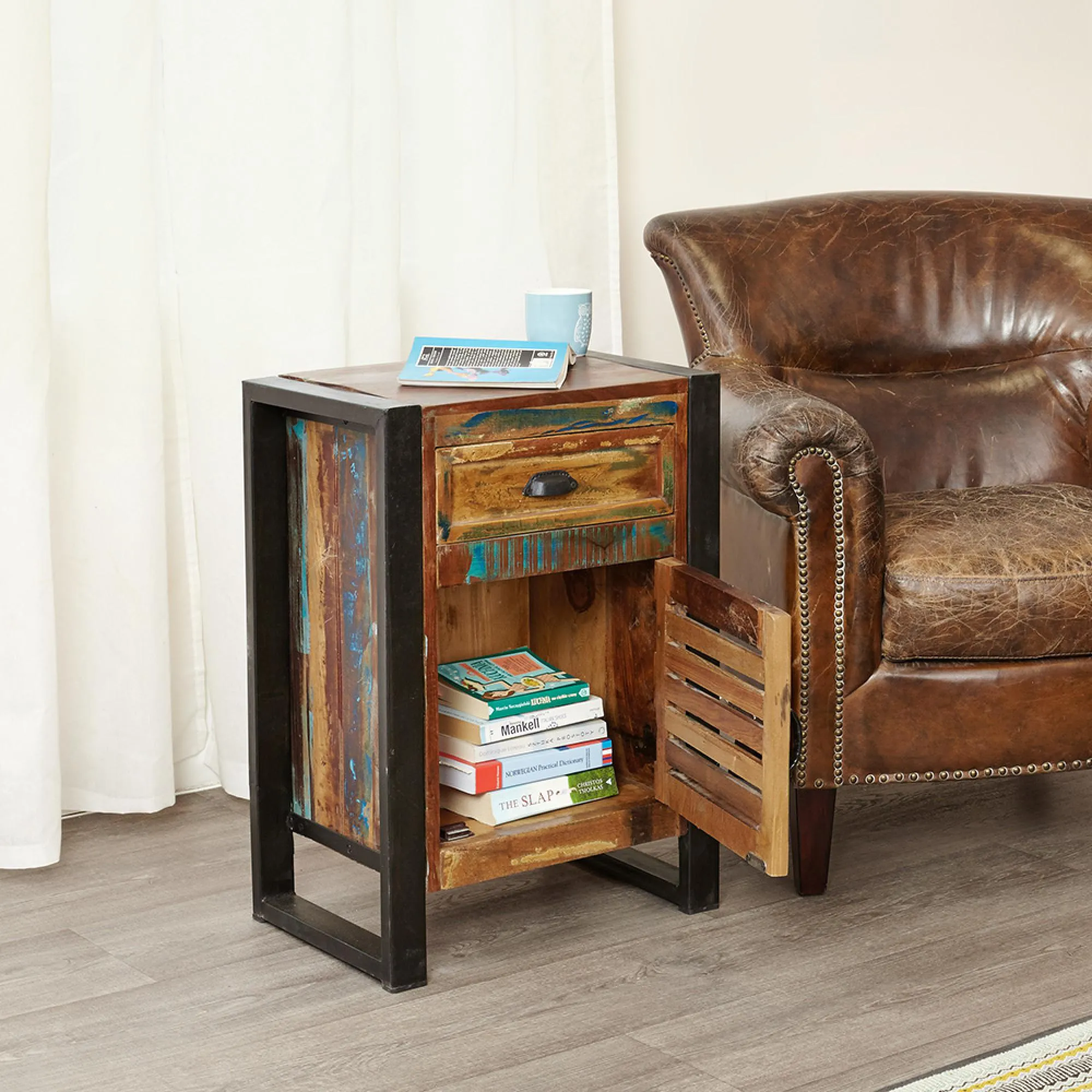Urmston Reclaimed Lamp Table with Storage - Satin Lacquer