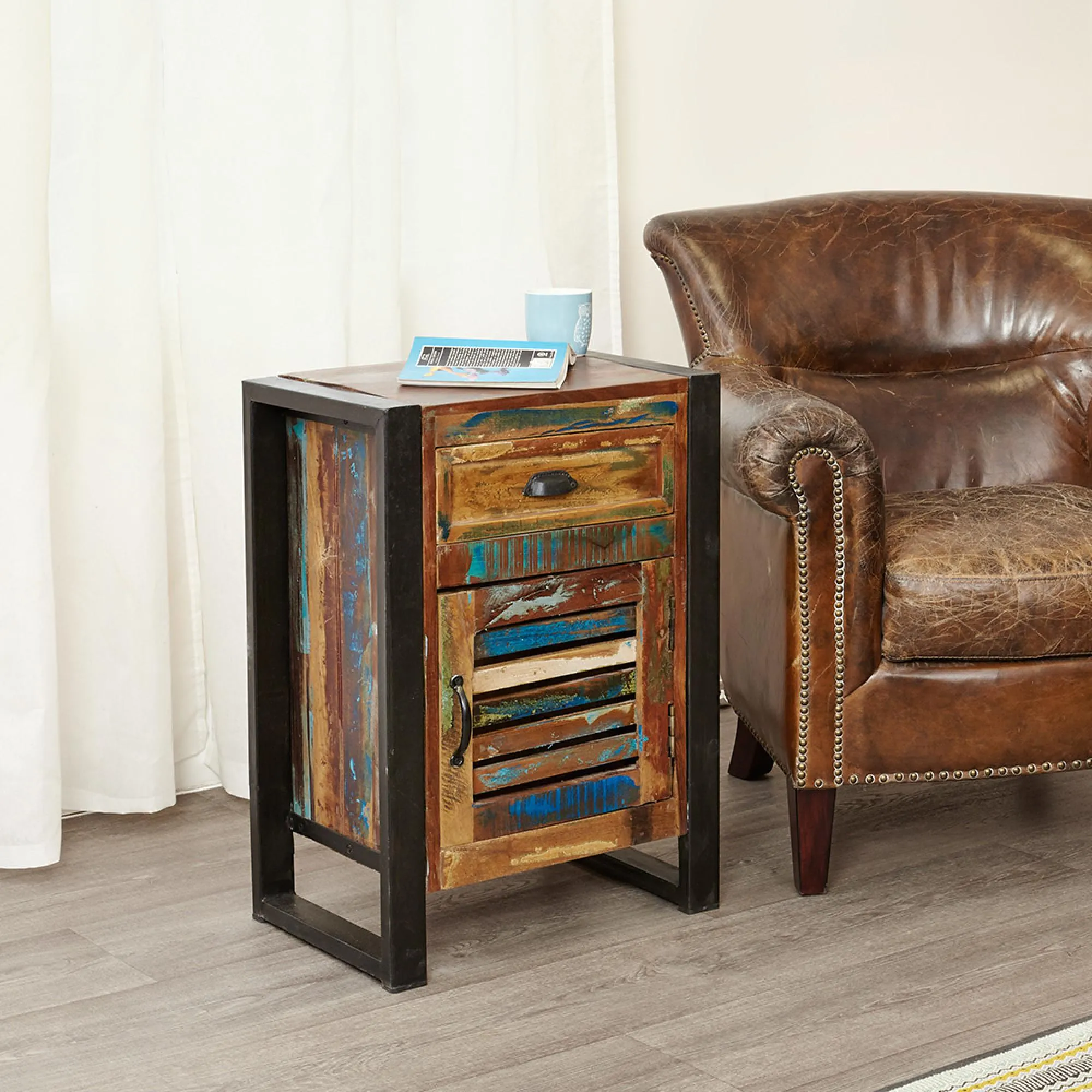 Urmston Reclaimed Lamp Table with Storage - Satin Lacquer