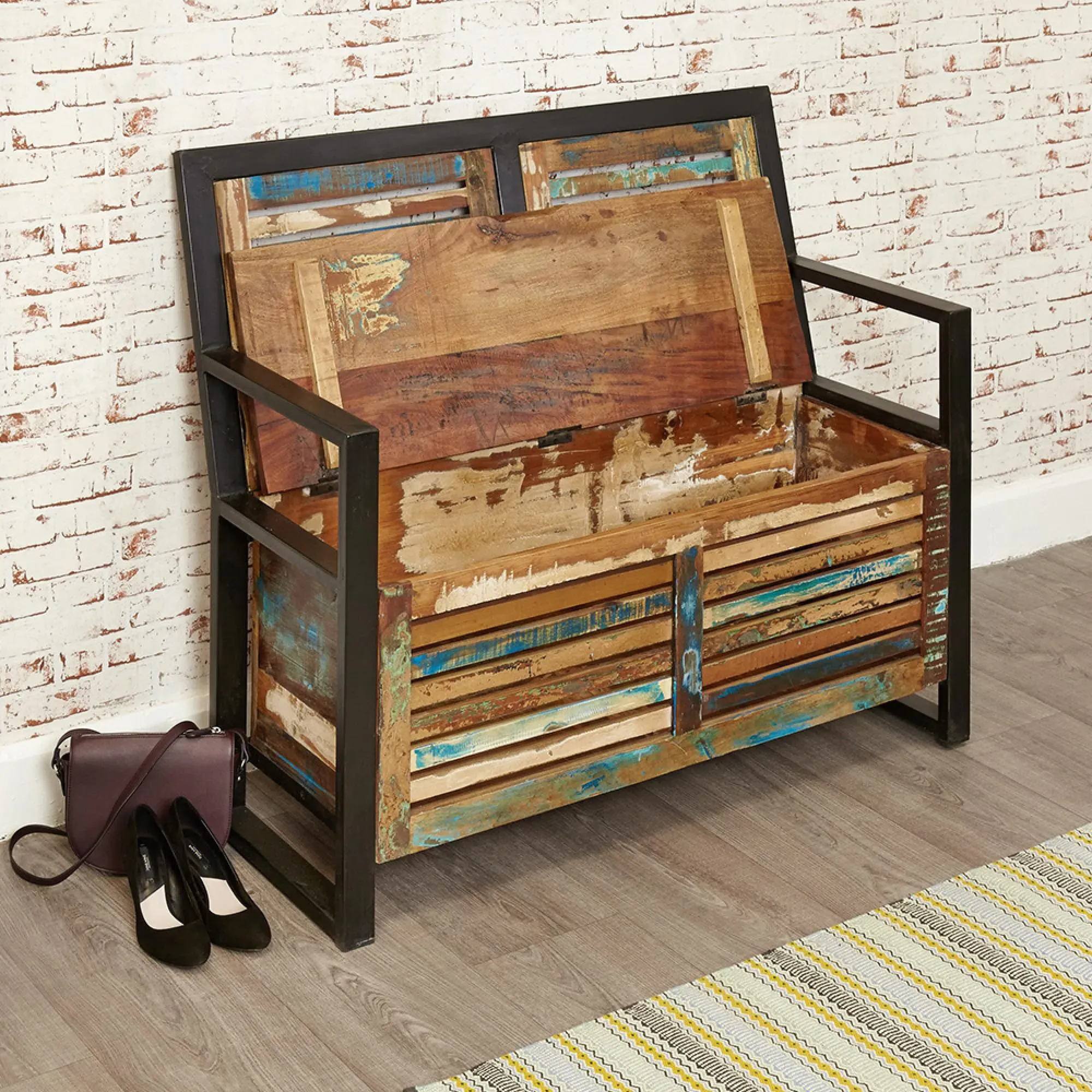 Urmston Reclaimed Storage Monks Bench - Satin Lacquer