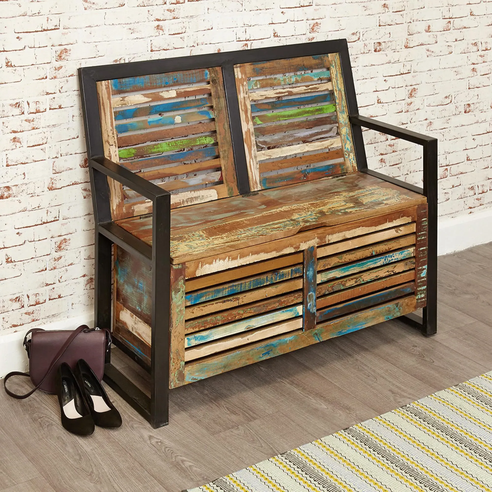 Urmston Reclaimed Storage Monks Bench - Satin Lacquer