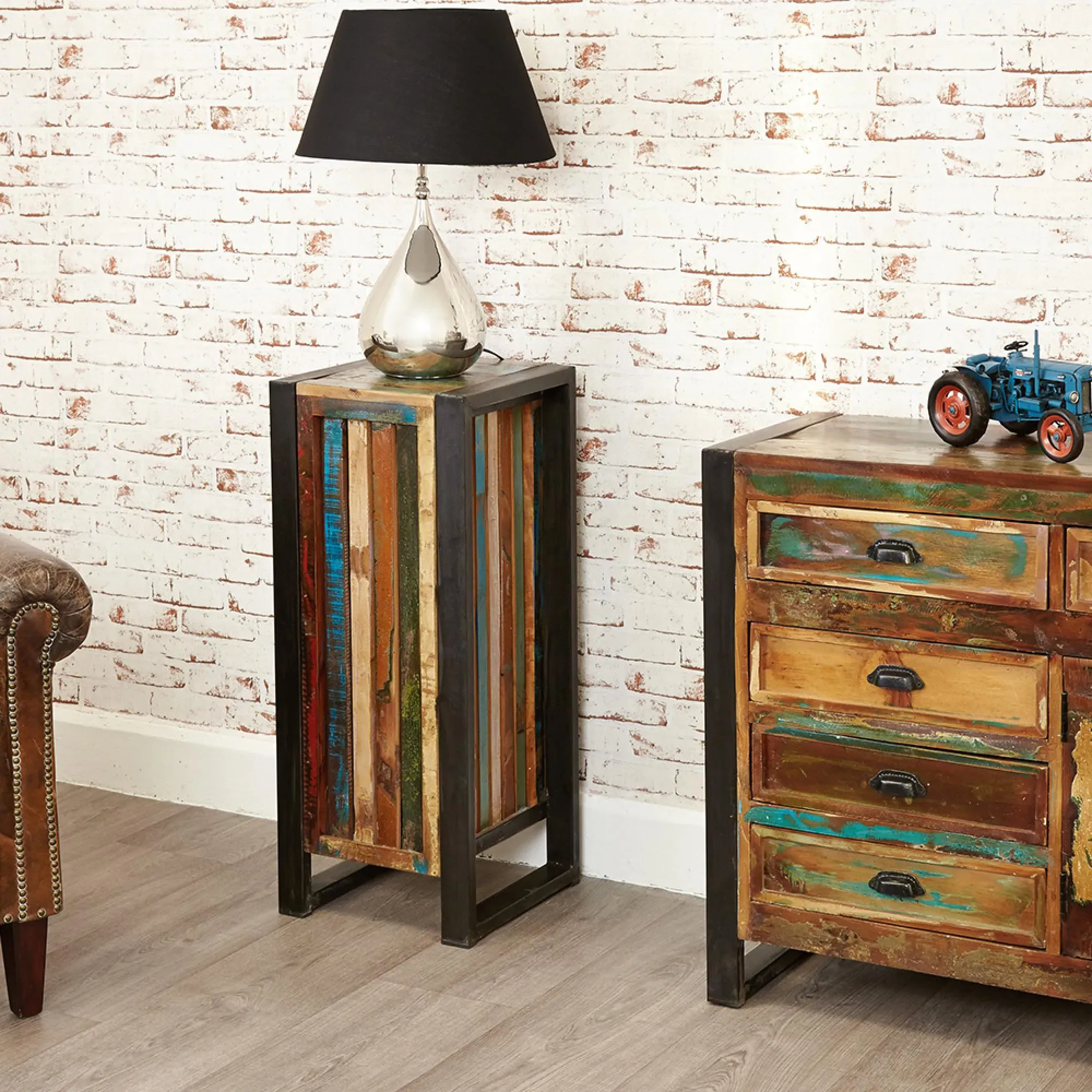 Urmston Reclaimed Tall Lamp Table - Satin Lacquer