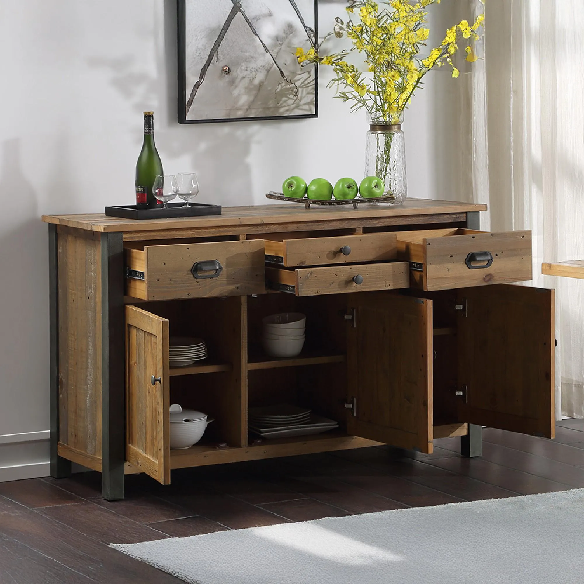 Urmston Reclaimed Wood 3 Drawer Sideboard - Satin Lacquer