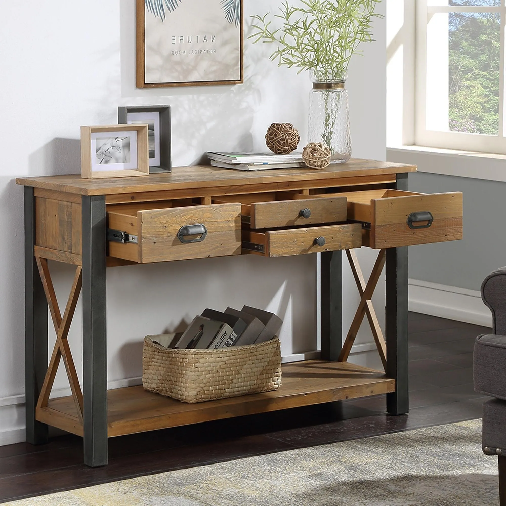 Urmston Reclaimed Wood 4 Drawer Console Table - Satin Lacquer