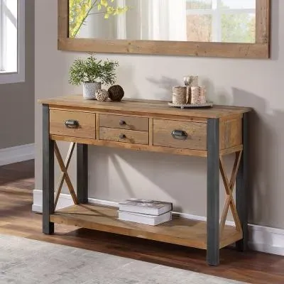 Urmston Reclaimed Wood 4 Drawer Console Table - Satin Lacquer