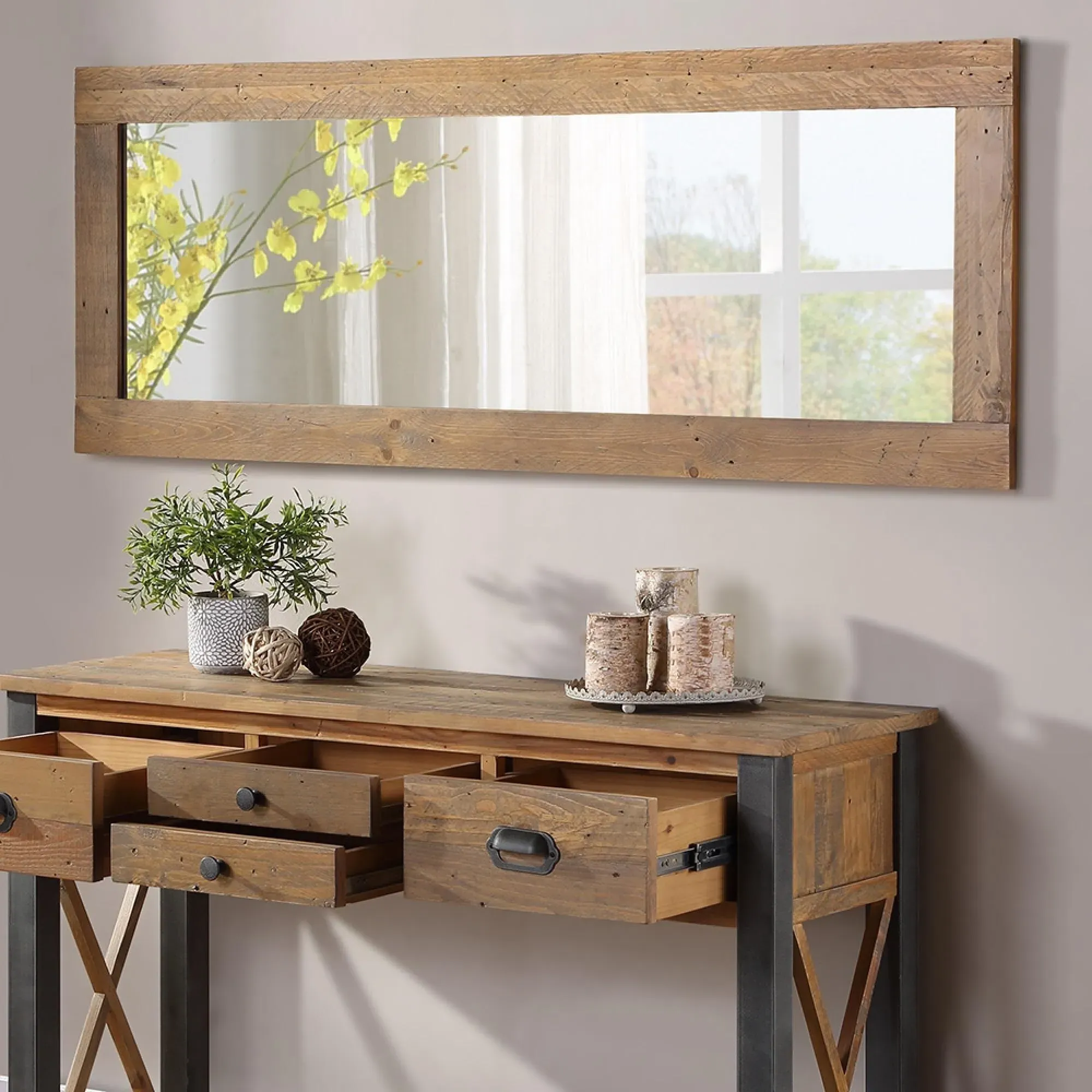 Urmston Reclaimed Wood Extra Long Wall Mirror - Satin Lacquer