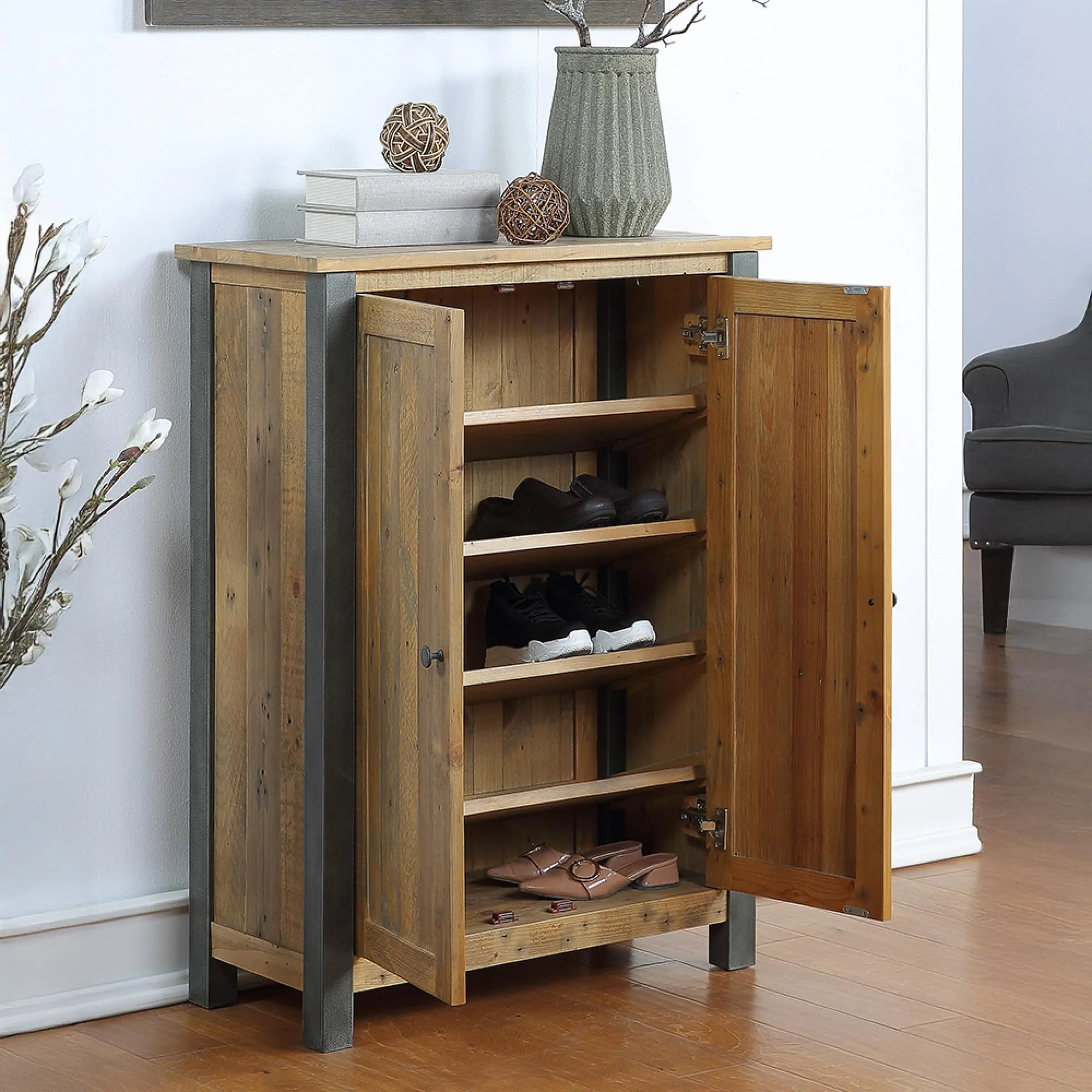 Urmston Small Shoe Storage Cupboard - Satin Lacquer, Reclaimed Wood