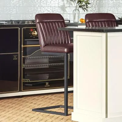 Valley Barstool with Cantilever Base - Brown, Faux Leather image