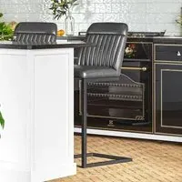 Valley Barstool with Cantilever Base - Grey, Faux Leather