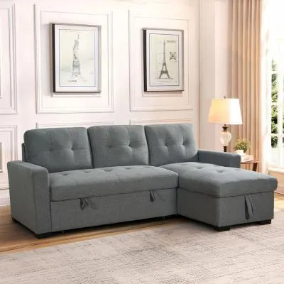 Alder Corner Sofabed with Pull Out - Grey, Fabric image