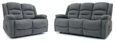 Alva 3+2 Seater Electric Recliner Sofa - Grey, Fabric