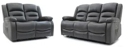 Alva 3+2 Seater Electric Recliner Sofa - Grey, Faux Leather