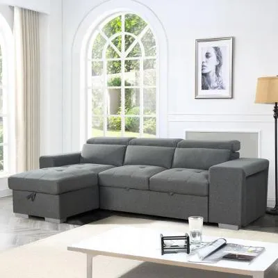 Artemis Corner Sofabed with Pull Out - Grey, Fabric