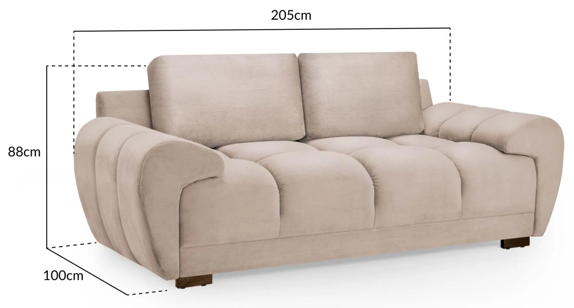 Azzuro 2-Seater Sofa - Beige, Velvet