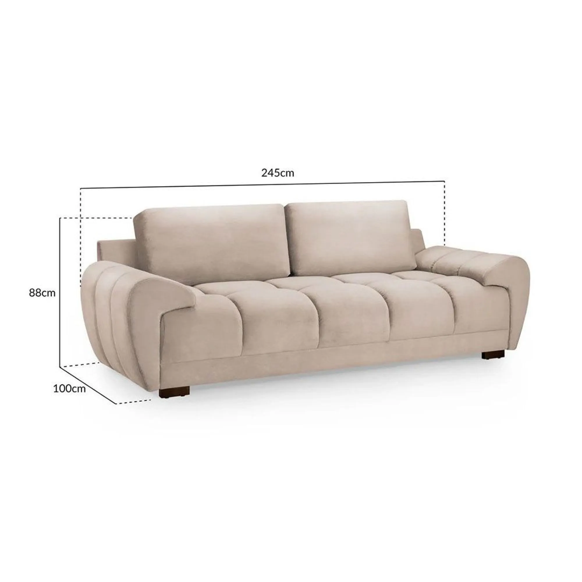 Azzuro 3-Seater Sofa - Beige, Velvet