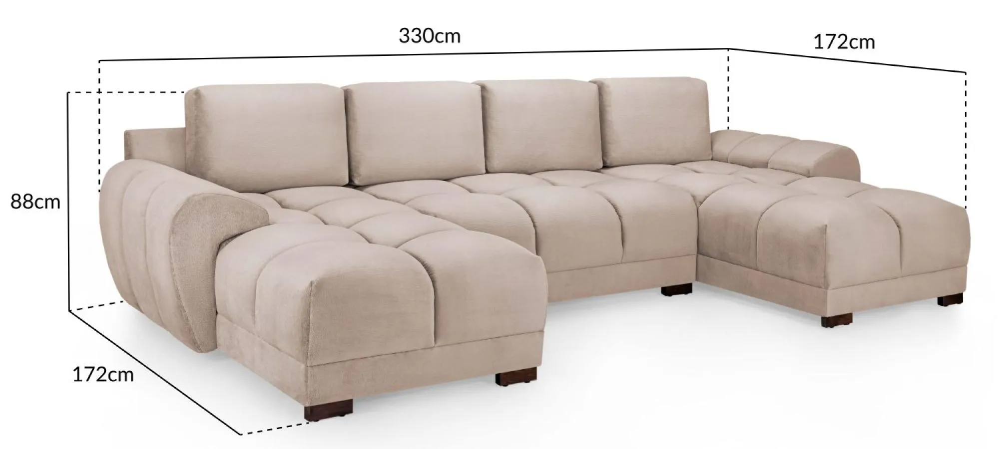 Azzuro U-Shaped Corner Sofa Suite - Beige, Velvet