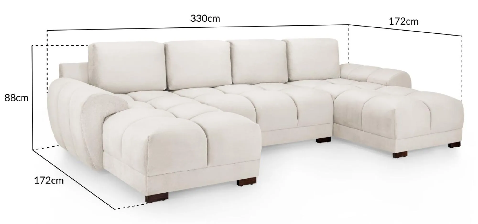 Azzuro U-Shaped Corner Sofa Suite - Cream, Velvet