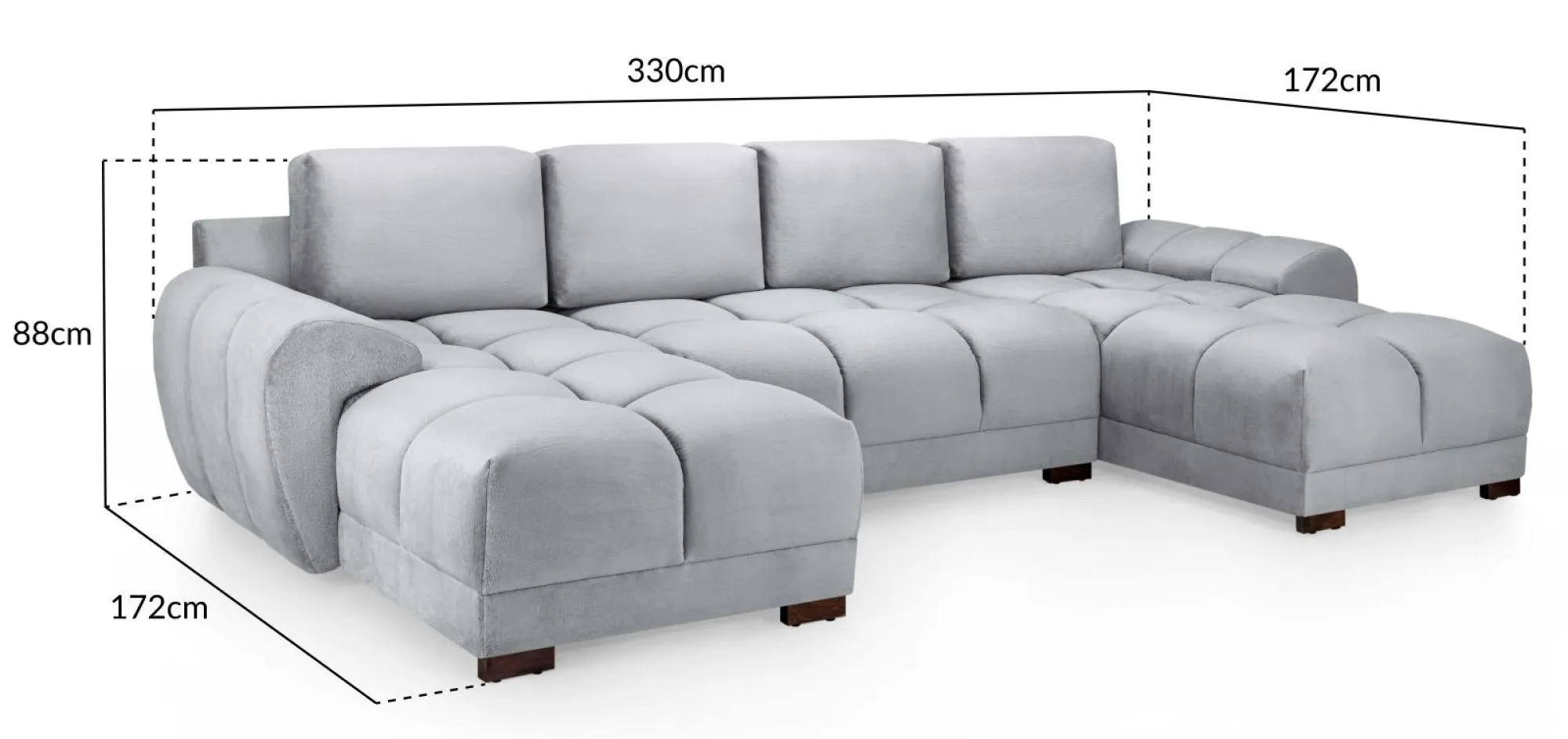 Azzuro U-Shaped Corner Sofa Suite - Grey, Velvet