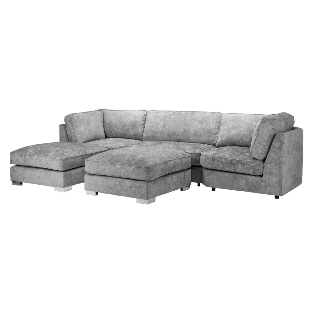 Bishop Fullback U-Shape Corner Sofa - Grey, Velvet