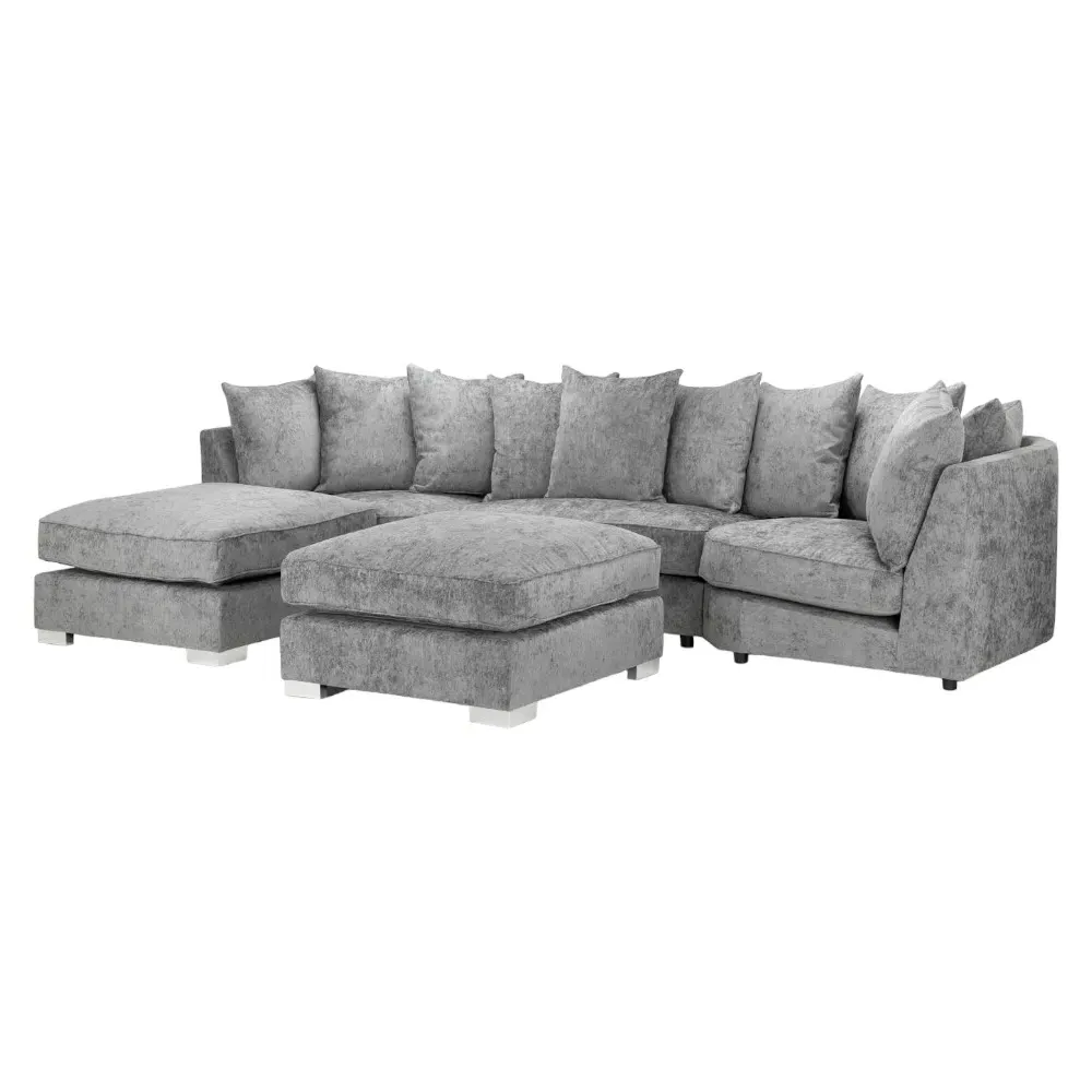 Bishop Scatterback U-Shaped Corner Sofa - Grey, Velvet