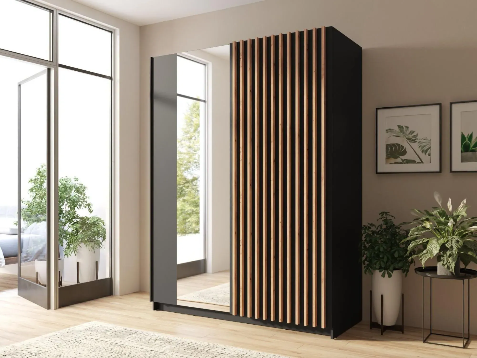 Dalia 2 Door Sliding Wardrobe - Black, Oak