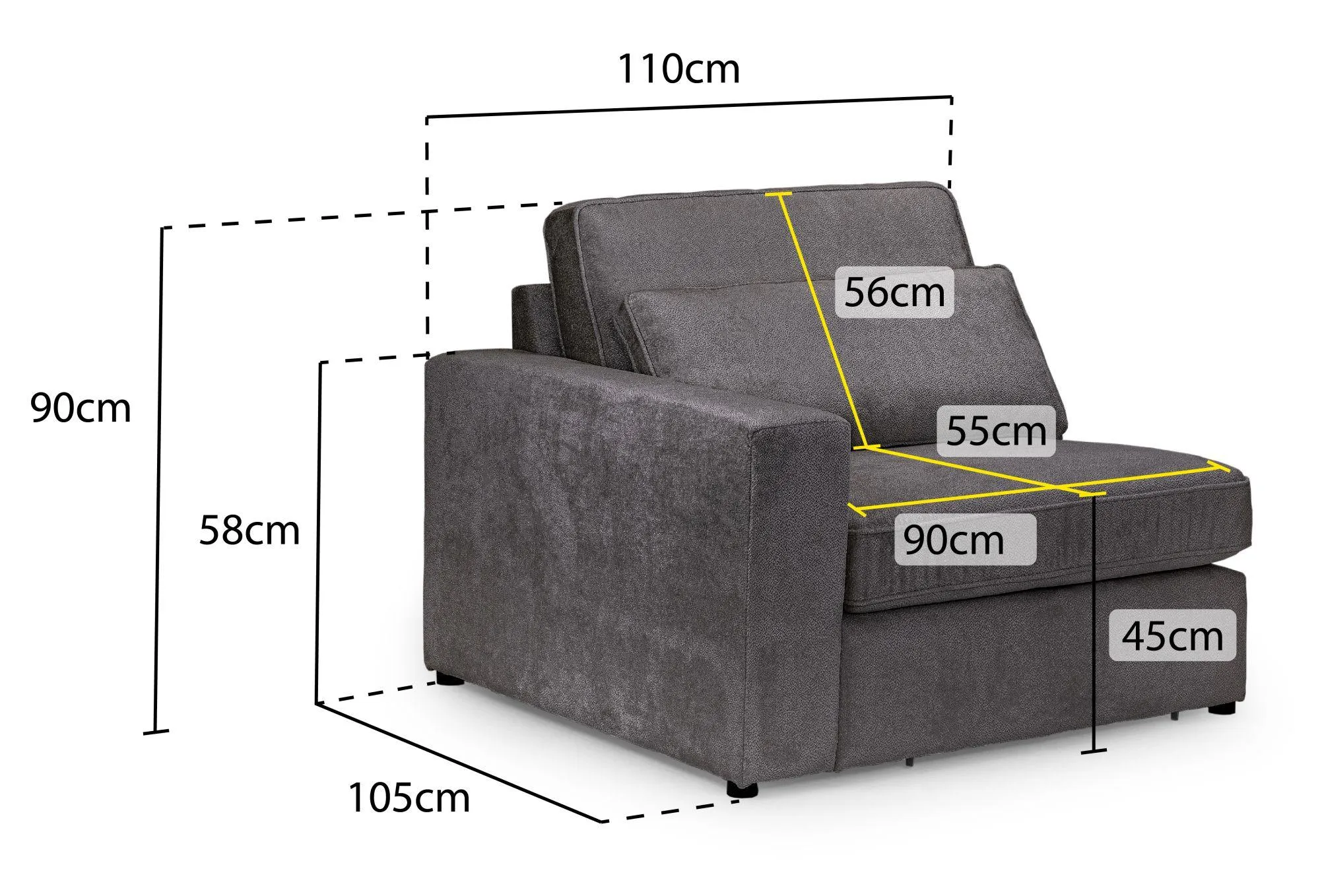 Kiana Left Hand Facing Modular Arm Chair - Grey, Fabric