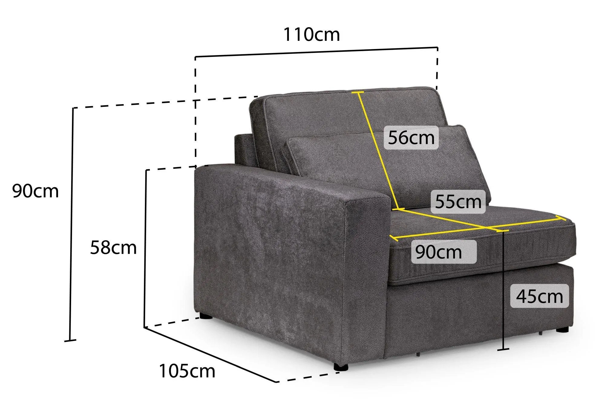 Kiana Left Hand Facing Modular Arm Chair - Ivory, Fabric