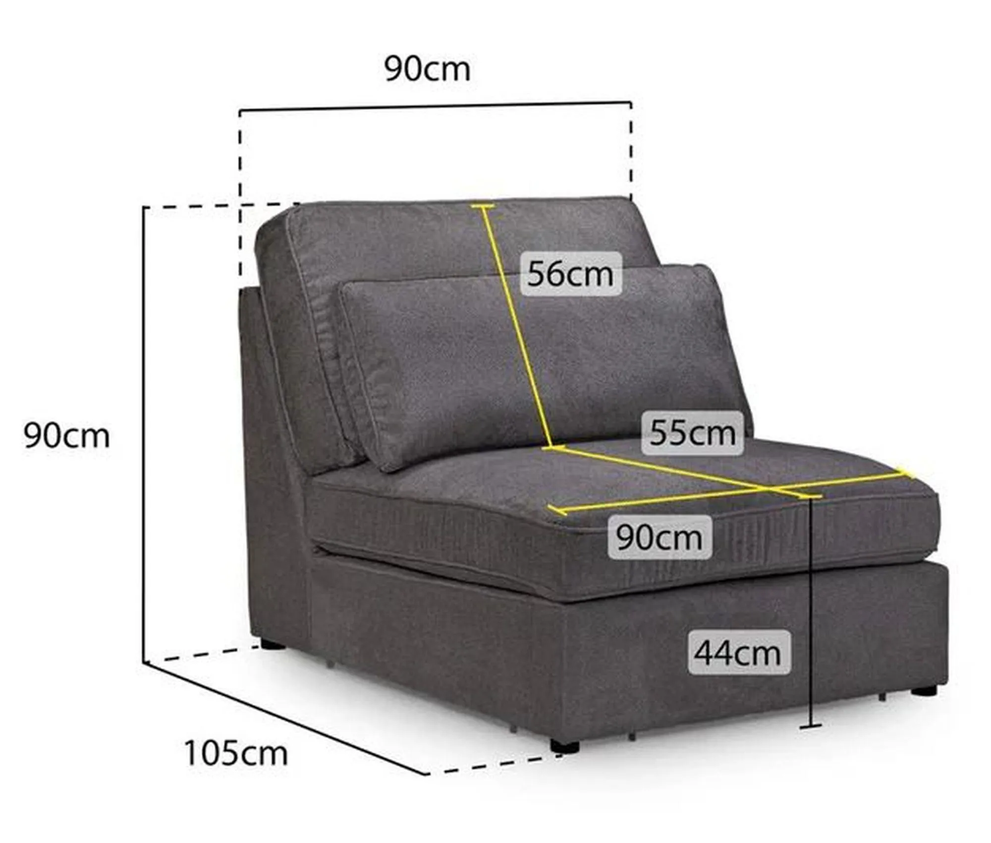 Kiana Modular Armless Chair - Grey, Fabric