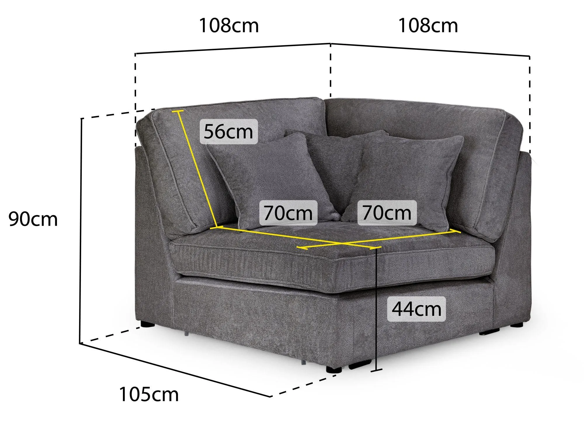 Kiana Modular Corner Sofa - Grey, Fabric
