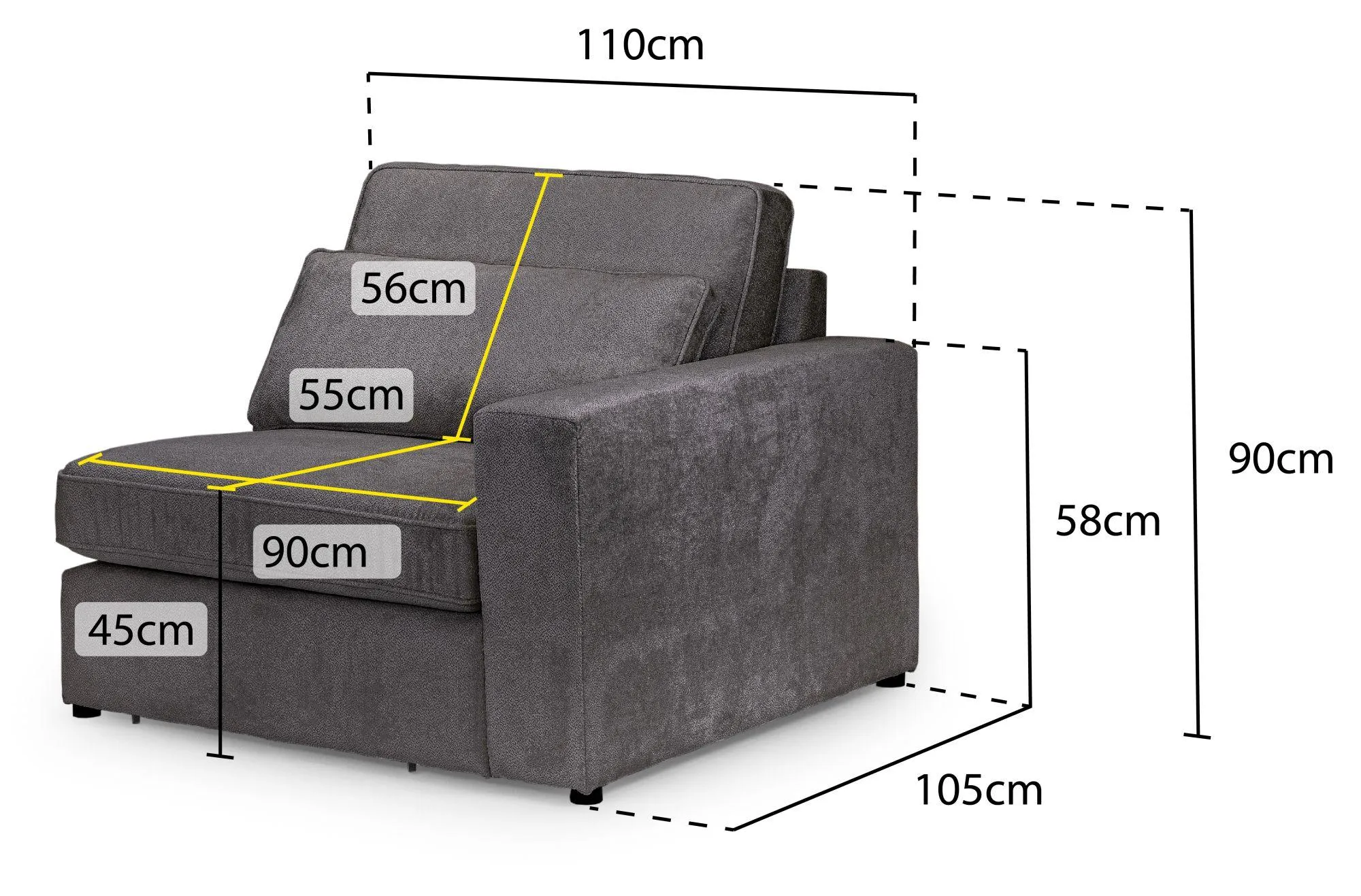 Kiana Right Hand Facing Modular Arm Chair - Ivory, Fabric