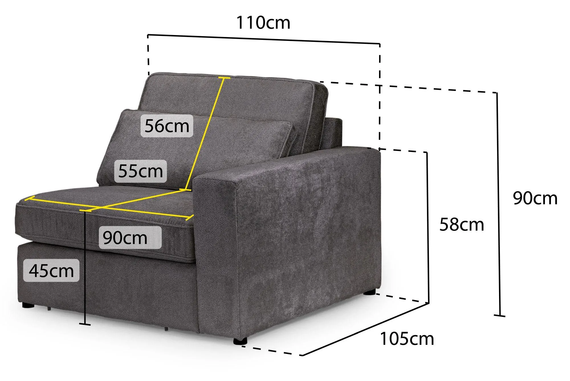 Kiana Right Hand Facing Modular Arm Chair - Mocha, Fabric