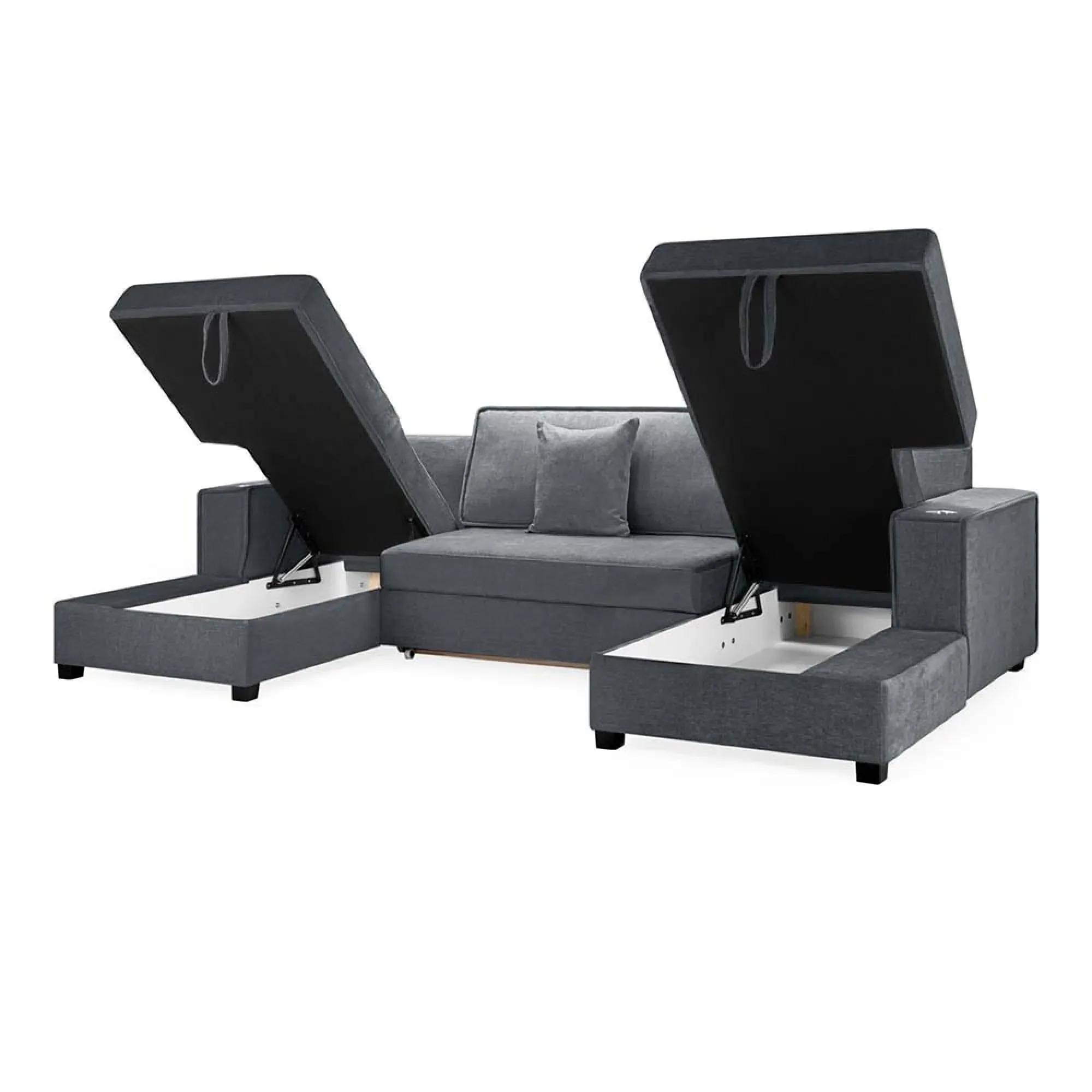 Milan U-Shaped Sofa Bed - Grey, Fabric