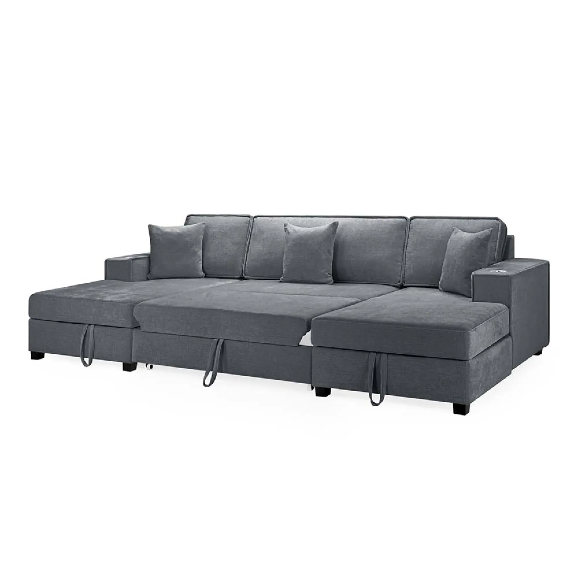 Milan U-Shaped Sofa Bed - Grey, Fabric