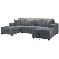 Milan U-Shaped Sofa Bed - Grey, Fabric