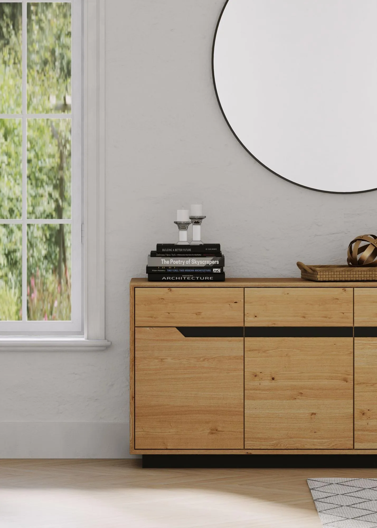 Layne 180cm 4 Door Sideboard - White, Oak