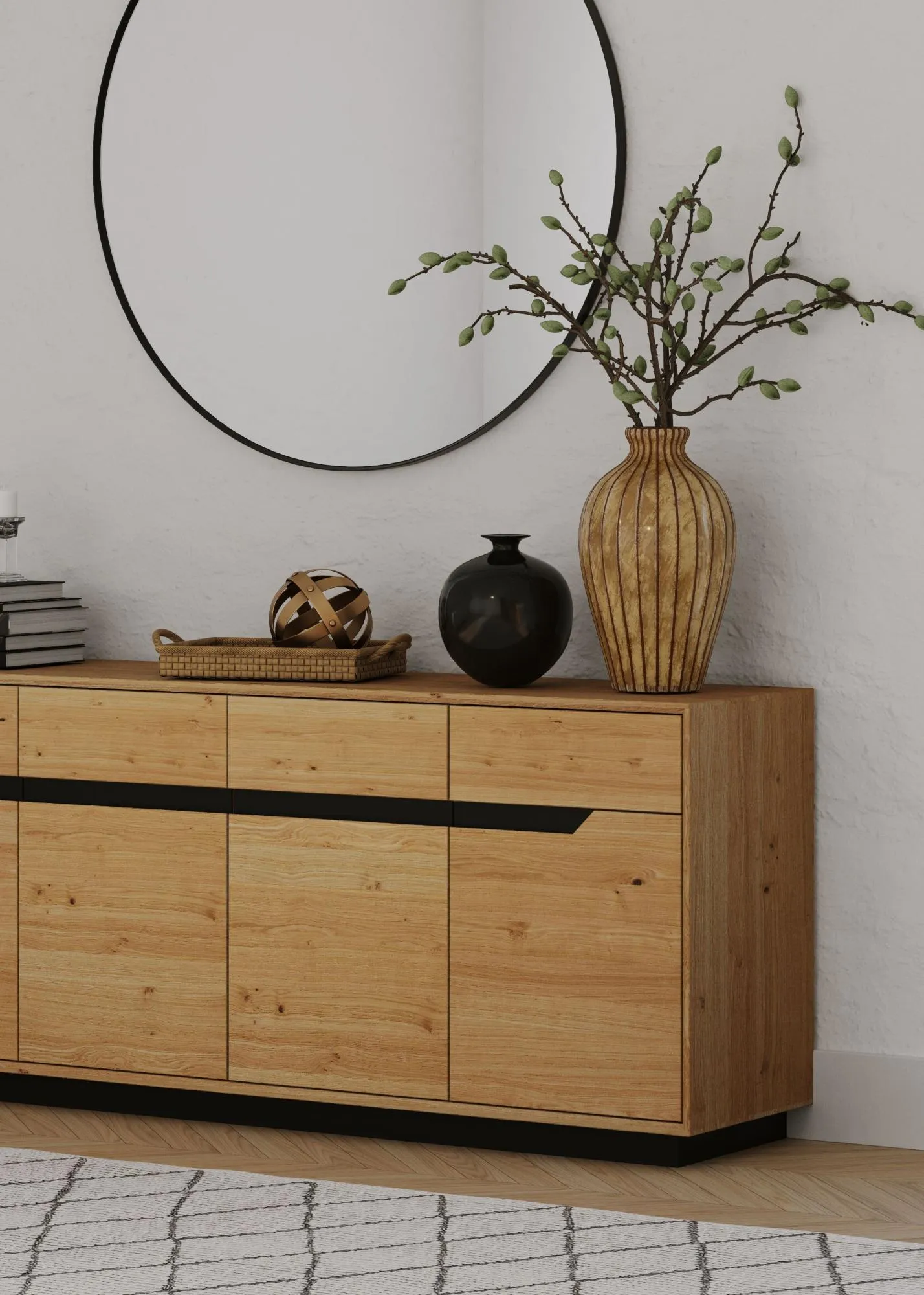 Layne 180cm 4 Door Sideboard - White, Oak