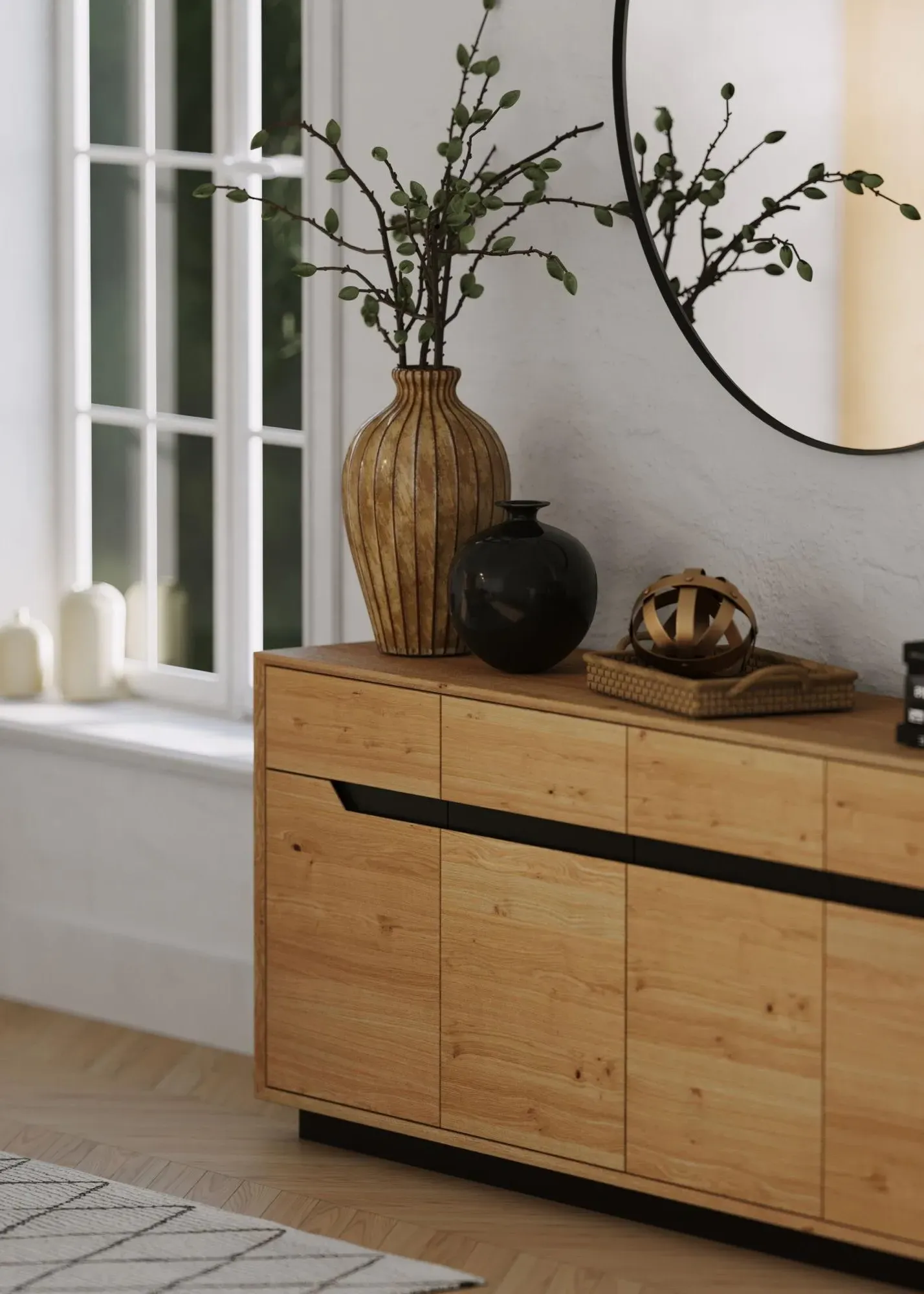 Layne 180cm 4 Door Sideboard - White, Oak